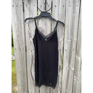 Apt. 9 Intimates Women Black Lace Trim Chemise Slip Dress Size M Blue Bow Accent